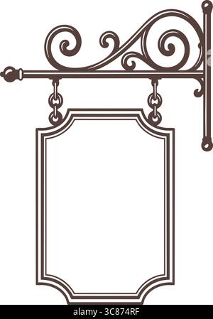 A detailed line art illustration of a decorative rectangular border with ornamental corner flourishes. Stock Vector