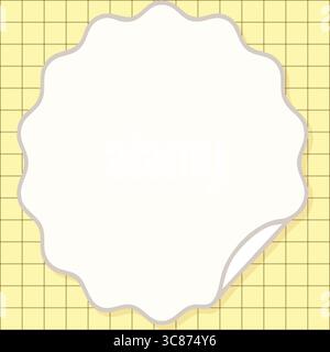 A white scalloped label area centered on a yellow grid notebook background in flat vector style. Stock Vector