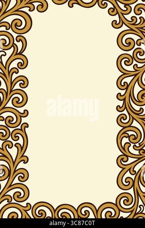 A decorative ornate frame with intricate floral patterns in a rectangular shape. Stock Vector