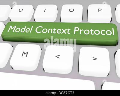 3D illustration of computer keyboard with the script Model Context Protocol Stock Photo