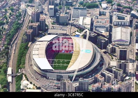 London, England, UK - 20 May 2025: Aerial view of Wembley Stadium in north London Stock Photo