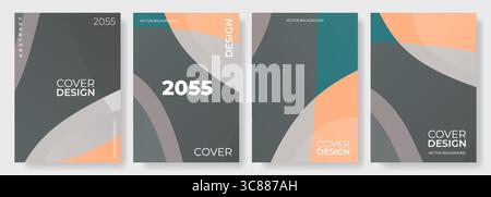 Abstract geometric backgrounds vector set in retro colors. A4 resolution modern cover design for flyer, poster, brochure, book, social media Stock Vector