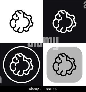 This icon represents artificial intelligence, showcasing a brain integrated with a gear, symbolizing intelligent automation and machine learning. Perf Stock Vector