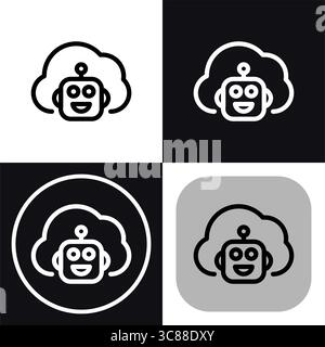 This cheerful robot in a cloud symbolizes AI technology. Perfect for apps, websites, or presentations related to artificial intelligence. Stock Vector