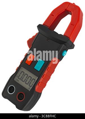 Universal multimeter in a protective case with auto-detection function. Suitable for measuring direct and alternating current. Stock Photo