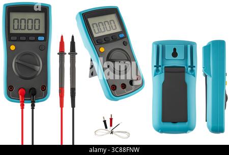 Multimeter on a white background, ideal for home use. A convenient tool for accurate measurement of electrical parameters. Stock Photo
