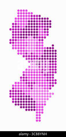 New Jersey dotted map. Digital style map of the state on white background. New Jersey shape with circle dots. Colored dots style. Large size circles. Stock Vector