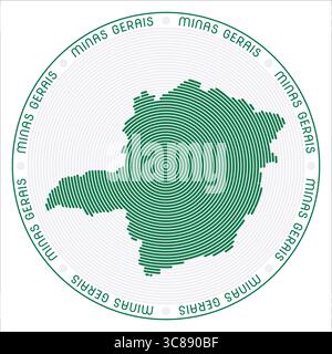 Minas Gerais round logo design. State shape built of rings. Minas Gerais text around the state. Vector Illustration. Stock Vector