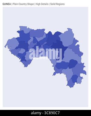 Guinea political map of administrative divisions - regions. Blank black ...