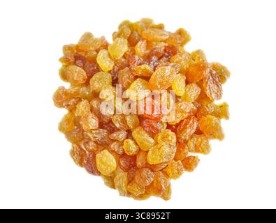 Organic raisins isolated on white background, selective focus. Stock Photo