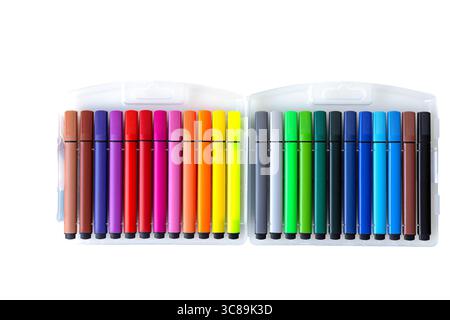 Set of multi-colored markers in a package on a transparent background. back to school, school supplies Stock Photo