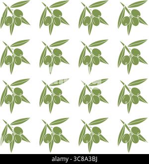 Vector seamless pattern with olive tree branch, leaves and olives fruit ...