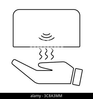 Hand under sensor detecting heat with wavy lines icon Stock Vector
