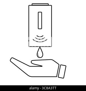 Automatic soap dispenser with hand illustration for hygiene and cleanliness Stock Vector