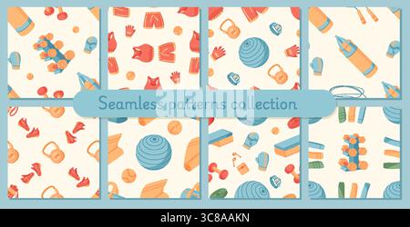Colorful Seamless Pattern For Fitness Set Stock Vector