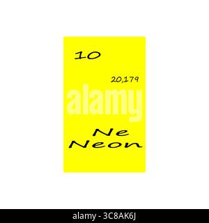 Neon element block. Atomic number ten. Chemical symbol Vector. Bright yellow background. Stock Vector