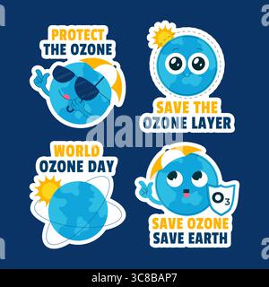 Flat Hand Drawn Illustration Featuring World Ozone Day Celebration Label Design Stock Vector