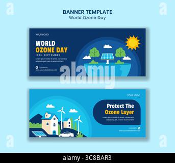 Hand Drawn Flat Style Illustration for World Ozone Day Awareness Horizontal Banner Stock Vector