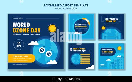 World Ozone Day Awareness Social Media Post in Flat Hand Drawn Cartoon Style Stock Vector