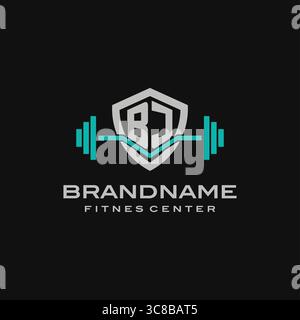 Creative letter BJ logo design for gym or fitness vector graphic Stock Vector