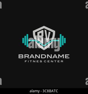 Creative letter BV logo design for gym or fitness vector graphic Stock Vector