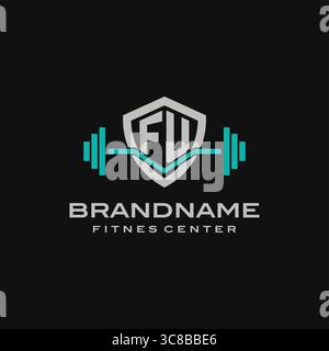 Creative letter FU logo design for gym or fitness vector graphic Stock Vector