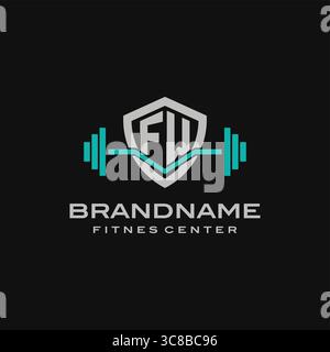Creative letter FW logo design for gym or fitness vector graphic Stock Vector