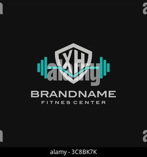 Creative letter XH logo design for gym or fitness vector graphic Stock Vector