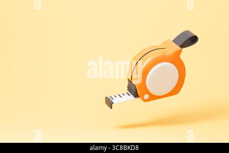 Cartoon tape measure isolated in the yellow background, 3d rendering. 3d illustration. Stock Photo