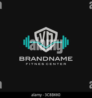 Creative letter VM logo design for gym or fitness vector graphic Stock Vector