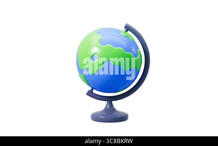 Cartoon terrestrial globe isolated in the white background, 3d rendering. 3d illustration. Stock Photo