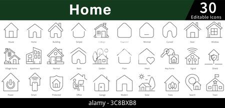 Home Editable Line Icons Set for House, Real Estate, Property, and Residential Buildings Stock Vector