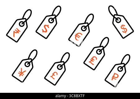 Price Tags with Different Currencies. Stock Vector