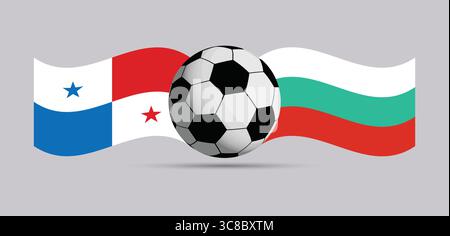 Panama vs. Bulgaria Soccer Match Flags with Ball. Stock Vector