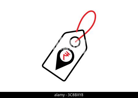 Price Tag with Rupee Symbol and Location Icon, Showing Local Pricing. Stock Vector