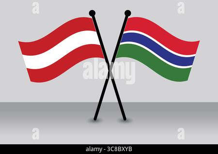 Crossed Flags of Austria and The Gambia. Stock Vector