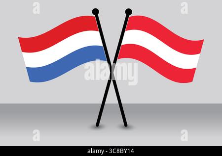 Crossed Dutch and Austrian Flags Illustrate Diplomatic Relations. Stock Vector