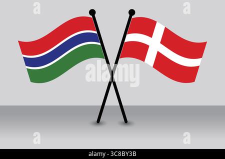 Gambia and Denmark Flags Crossed, Representing Diplomacy. Stock Vector