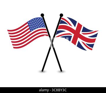 American and British Flags Crossed, Symbolizing Partnership. Stock Vector