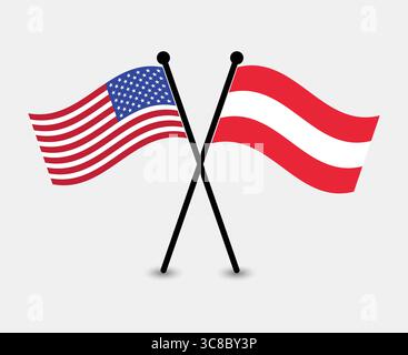 Crossed Flags of the USA and Austria, Representing International Relations. Stock Vector