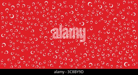 Seamless Turkish Flag Pattern on Red Background. Stock Vector
