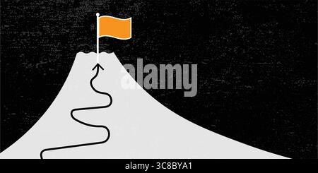 Motivational image of a winding path leading to a summit with an orange flag. Stock Vector