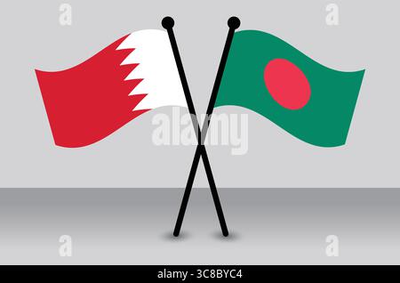 Bahrain and Bangladesh Flags Crossed, Symbol of Diplomacy. Stock Vector