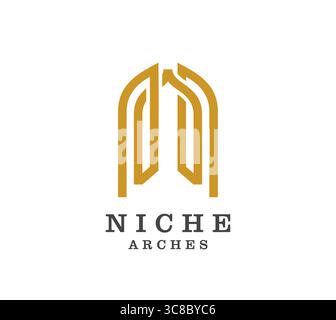 Niche arch icon of door or window for interior architecture design or house furniture, vector emblem. Niche arch icon of old castle door or palace building window glass frame of antique entrance Stock Vector