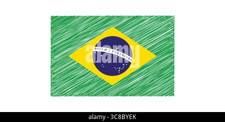 Hand-drawn illustration of the Brazilian flag. Stock Vector
