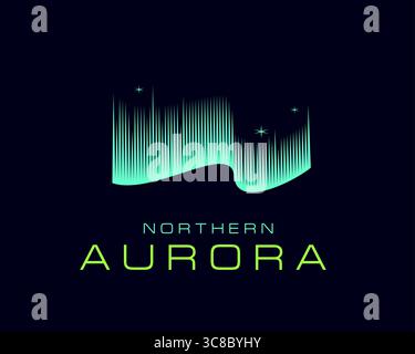 Aurora borealis icon of northern sky wave light for company or brand, vector emblem. Polar lights wave of aurora borealis glow and stars shine for digital technology, internet and telecommunication Stock Vector