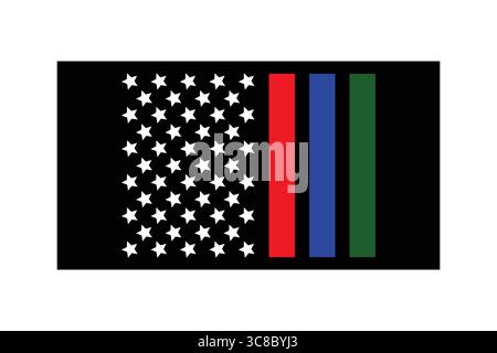 Black flag with American stars and police support stripes Stock Vector