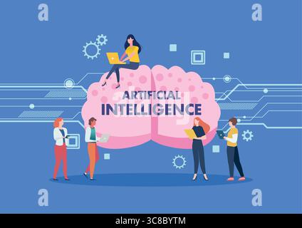 Artificial intelligence digital brain technology and engineering concept with programmer data. Vector illustration Stock Vector
