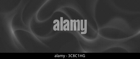Realistic smoke overlay effect - flowing grey vapor waves on transparent background. Soft fog texture with smooth curves for photo editing, atmospheric visual design elements. Natural mist pattern. Stock Vector