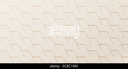 Seamless geometric hexagonal pattern Abstract lines lattice golden colors isolated white backgrounds for knitted textile material, fabric Stock Vector